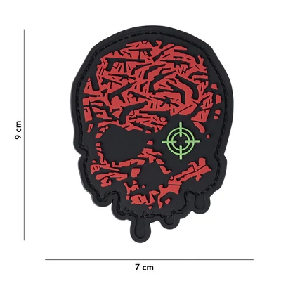 101INC Tépőzáras felvarró 3D "Target eye skull", piros