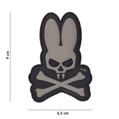 101INC Tépőzáras felvarró 3D "Skull Bunny", szürke